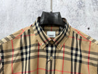 Burberry plaid shirt collar with button placket and long sleeves