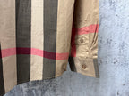 Plaid long-sleeve shirt cuff detail, beige with black and red check blocks