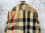 Plaid long-sleeve shirt back, beige with black and red and white block pattern