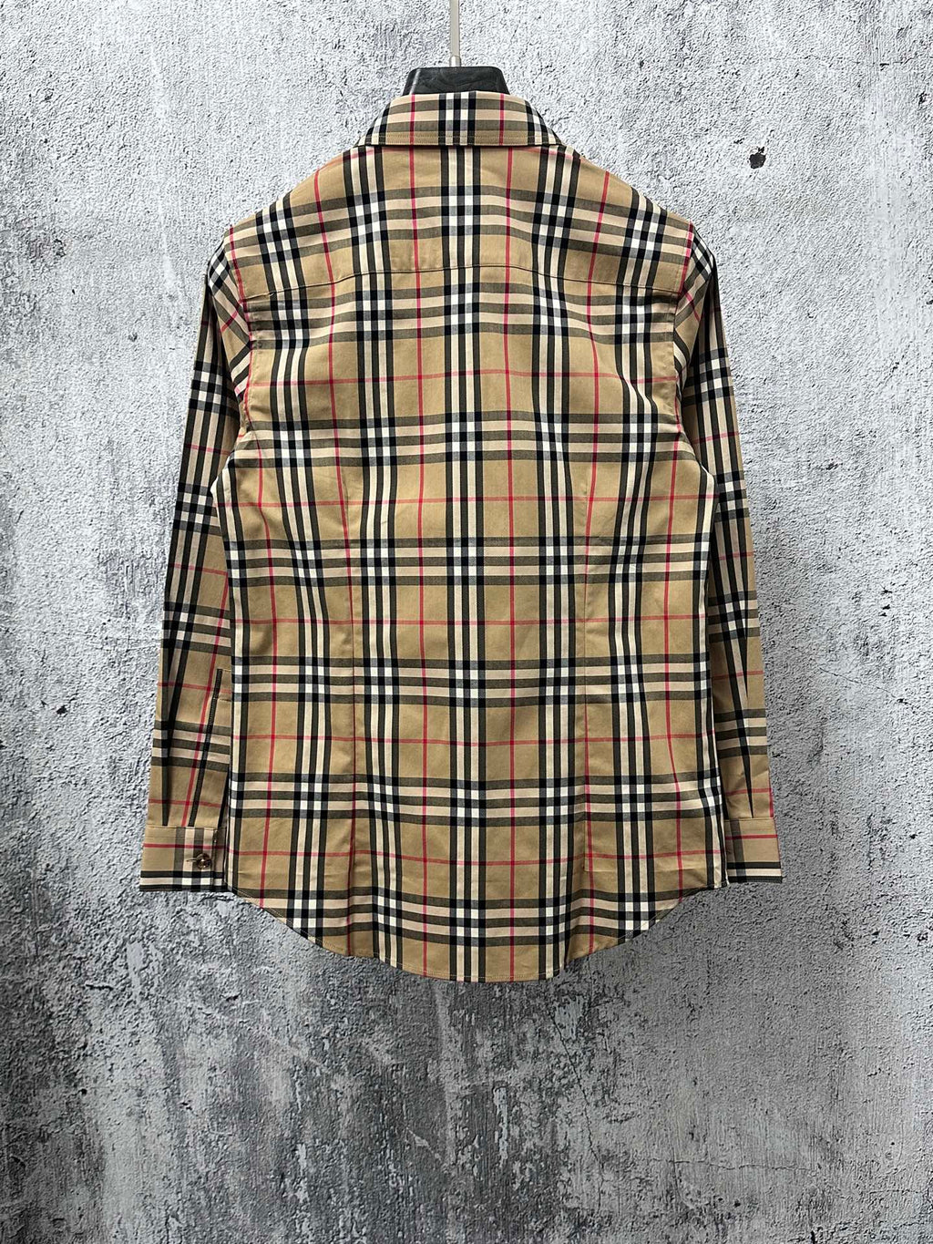 Burberry beige plaid long-sleeve shirt back view