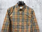 Burberry beige plaid button-up long-sleeve shirt with chest pocket