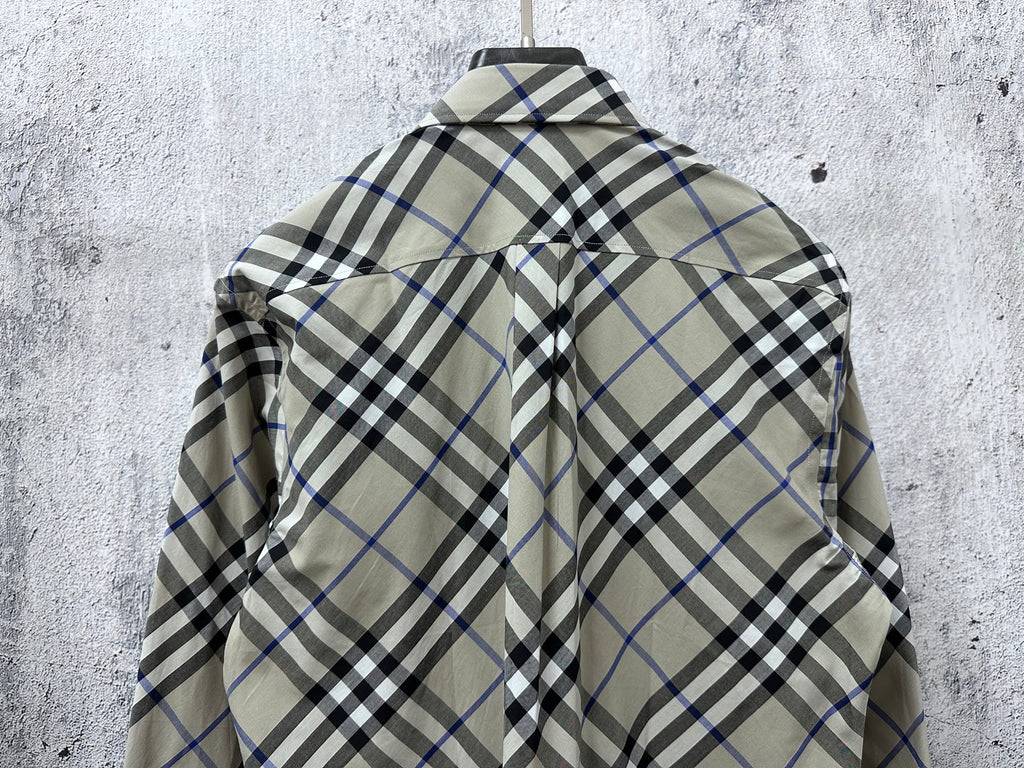 Burberry plaid button-up shirt back with yoke and collar