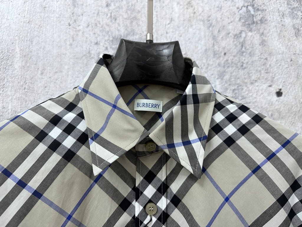 Burberry plaid shirt collar with button front and inside neck label