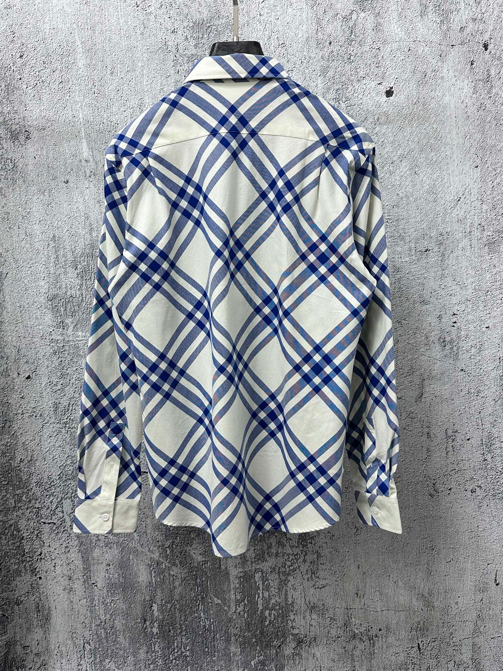 Burberry long-sleeve plaid shirt, cream and blue check back view