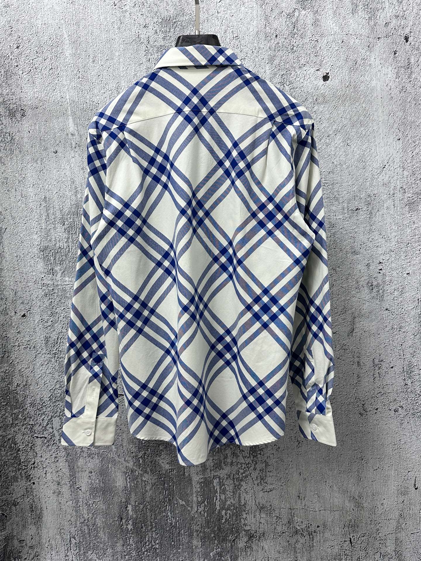Burberry long-sleeve plaid shirt, cream and blue check back view