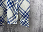 Burberry plaid shirt hem and cuffs, cream with blue check trim