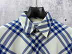 Burberry plaid shirt neckline, button front, cream and blue check pattern