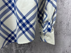 Burberry plaid shirt close-up of lower front and cuff, cream and blue check