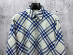 Burberry long-sleeve plaid shirt front view, cream and blue check pattern