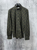 Burberry long-sleeve button-up shirt in dark green and yellow plaid, collared