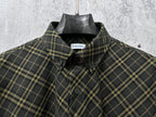 Burberry plaid shirt neckline and logo patch, dark green with yellow check