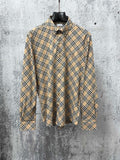 Burberry plaid long-sleeve button-up shirt with buttoned collar
