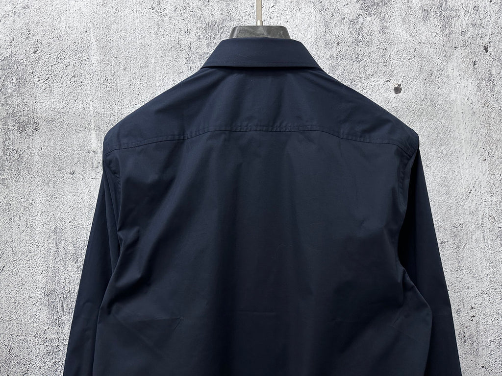 Burberry long-sleeve shirt back with yoke seam and curved collar line, navy