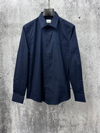 Burberry long-sleeve button-up shirt in dark navy, button placket and collar