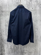 Burberry long-sleeve button-up shirt back view, dark navy, buttoned cuffs