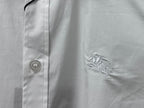 Burberry long-sleeve shirt, white, close-up of button placket and chest logo