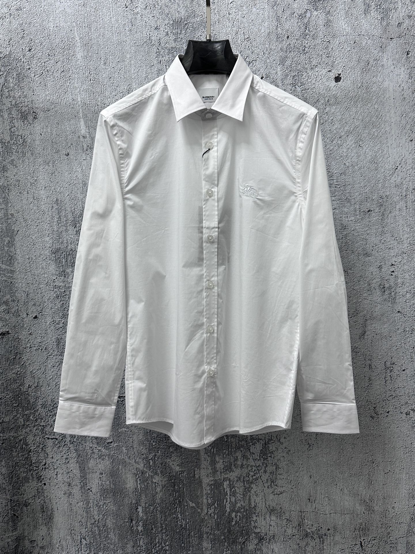 Burberry long-sleeve shirt, white, button-front with pointed collar