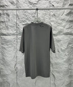 Crew-neck T-shirt, dark gray, short sleeves, plain back.