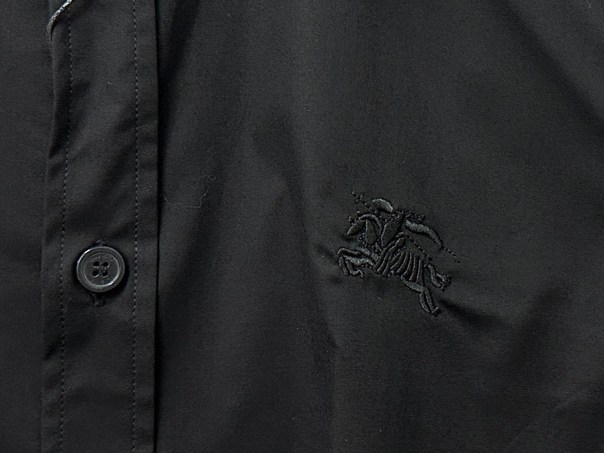 Burberry long-sleeve shirt, dark black, logo embroidery on chest and button