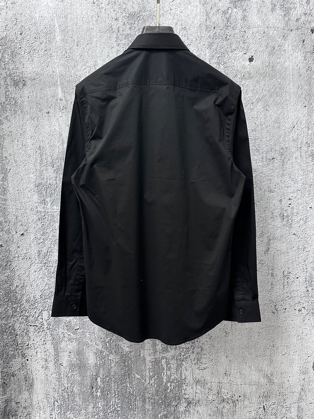 Burberry dark long-sleeve button-up shirt, back view with yoke and shoulder seam