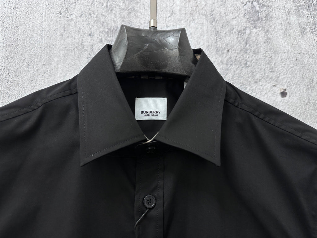Burberry long-sleeve shirt, dark black, neckline with brand tag