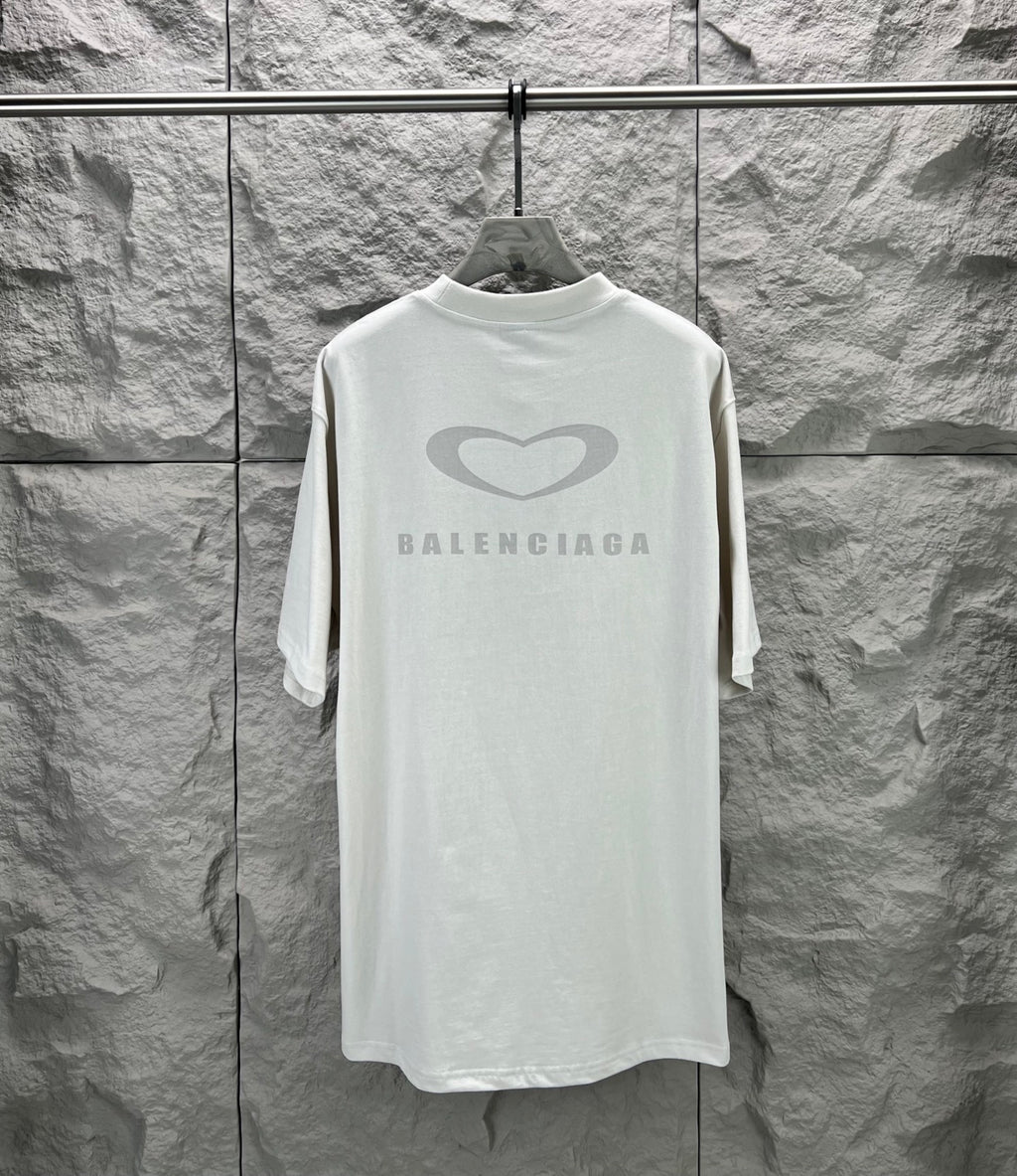 Balenciaga short-sleeve T-shirt in white, back view with heart and BALENCIAGA print