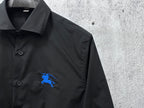 Burberry black button-front shirt with blue embroidered horse on chest