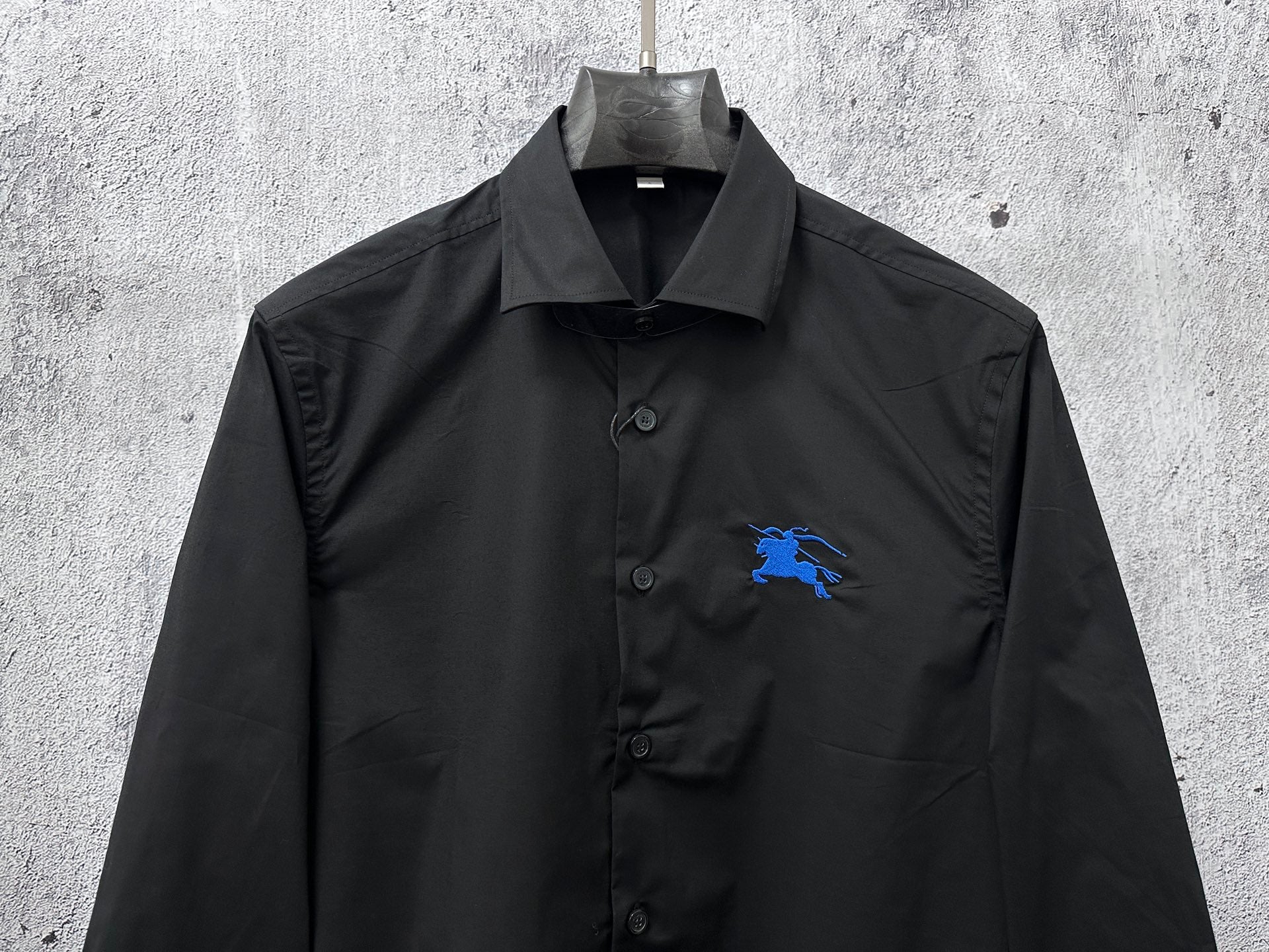 Burberry long-sleeve button-up shirt, black, chest logo, button front and side pocket