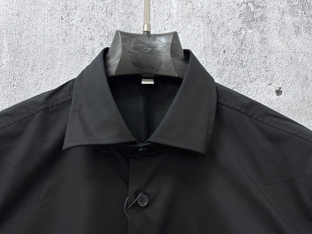 Burberry long-sleeve button-up shirt neckline, black spread collar, button front