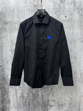 Burberry long-sleeve button-up shirt, black, spread collar, button front, blue logo