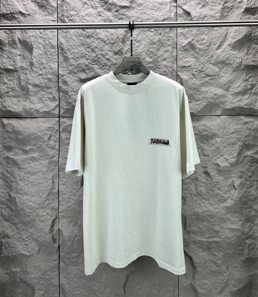 Light mint Balenciaga T-shirt with chest logo print and crew neck