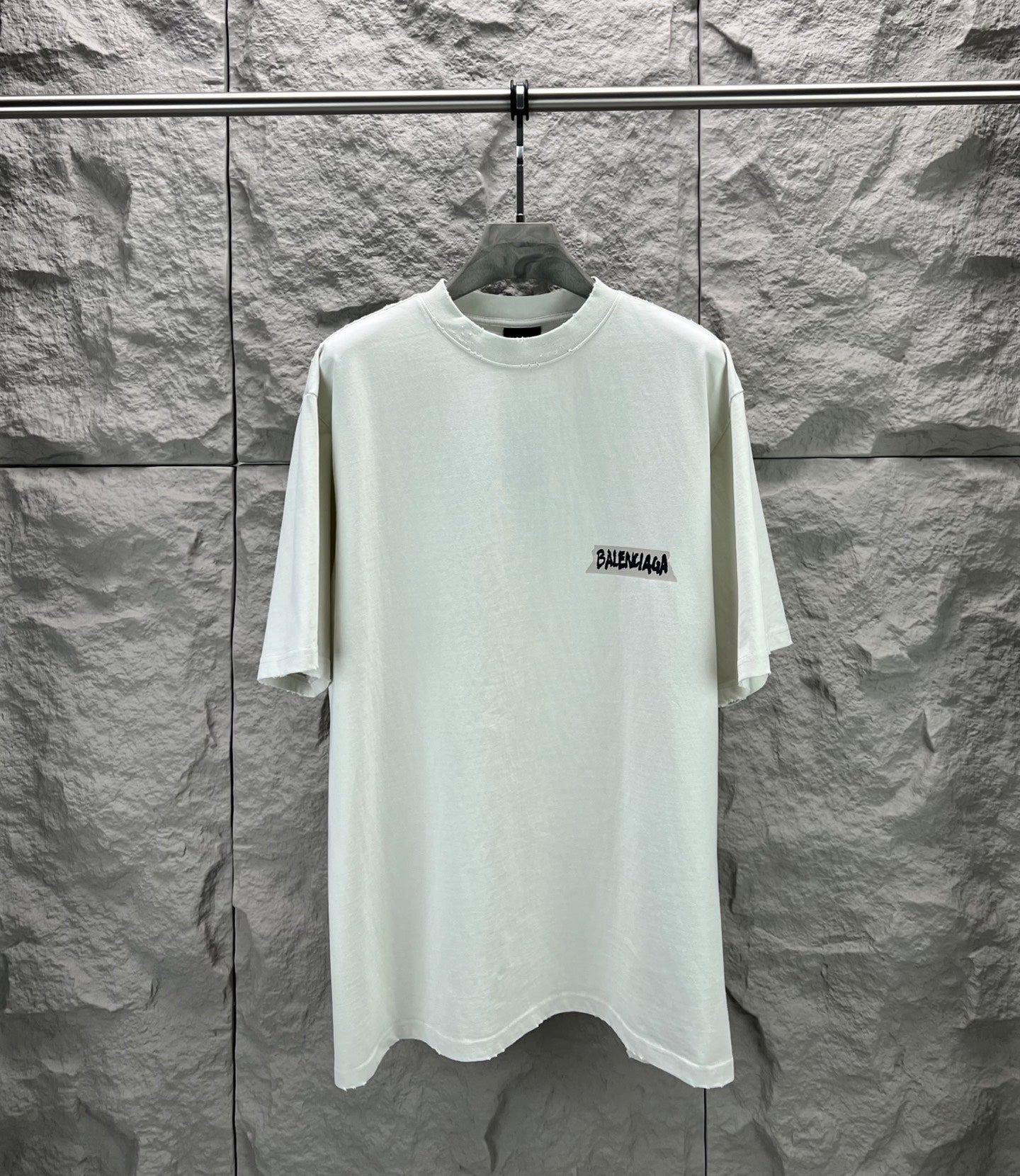Light mint Balenciaga T-shirt with chest logo print and crew neck