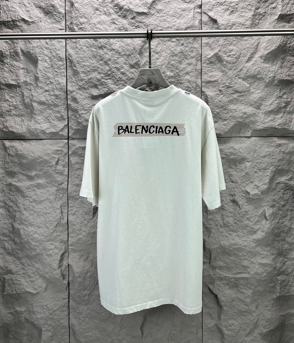 Light mint Balenciaga T-shirt with large front logo print and crew neck