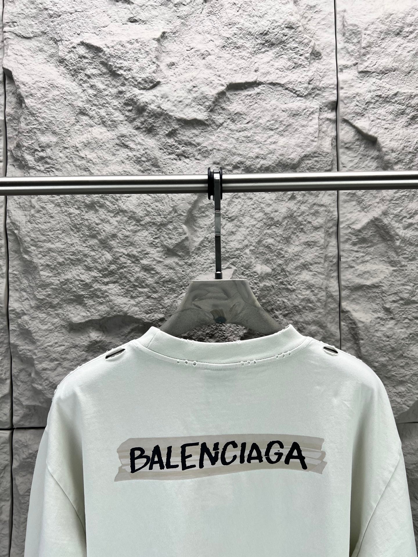 Light mint Balenciaga T-shirt with centered back logo print and crew neck