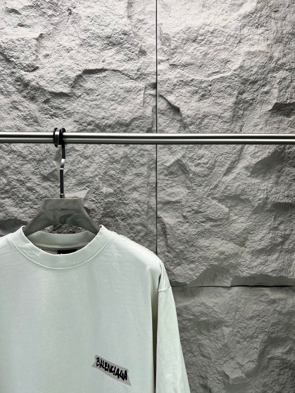 Light mint Balenciaga T-shirt with small logo on front and crew neck