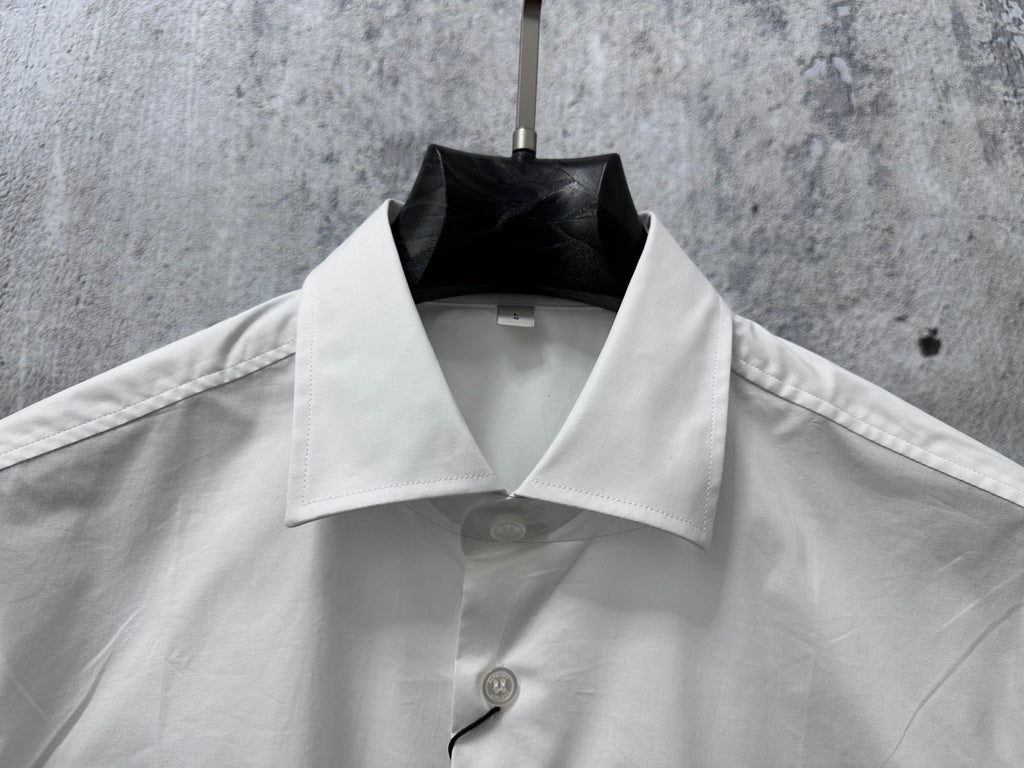 Burberry long-sleeve shirt, white spread collar with round button placket