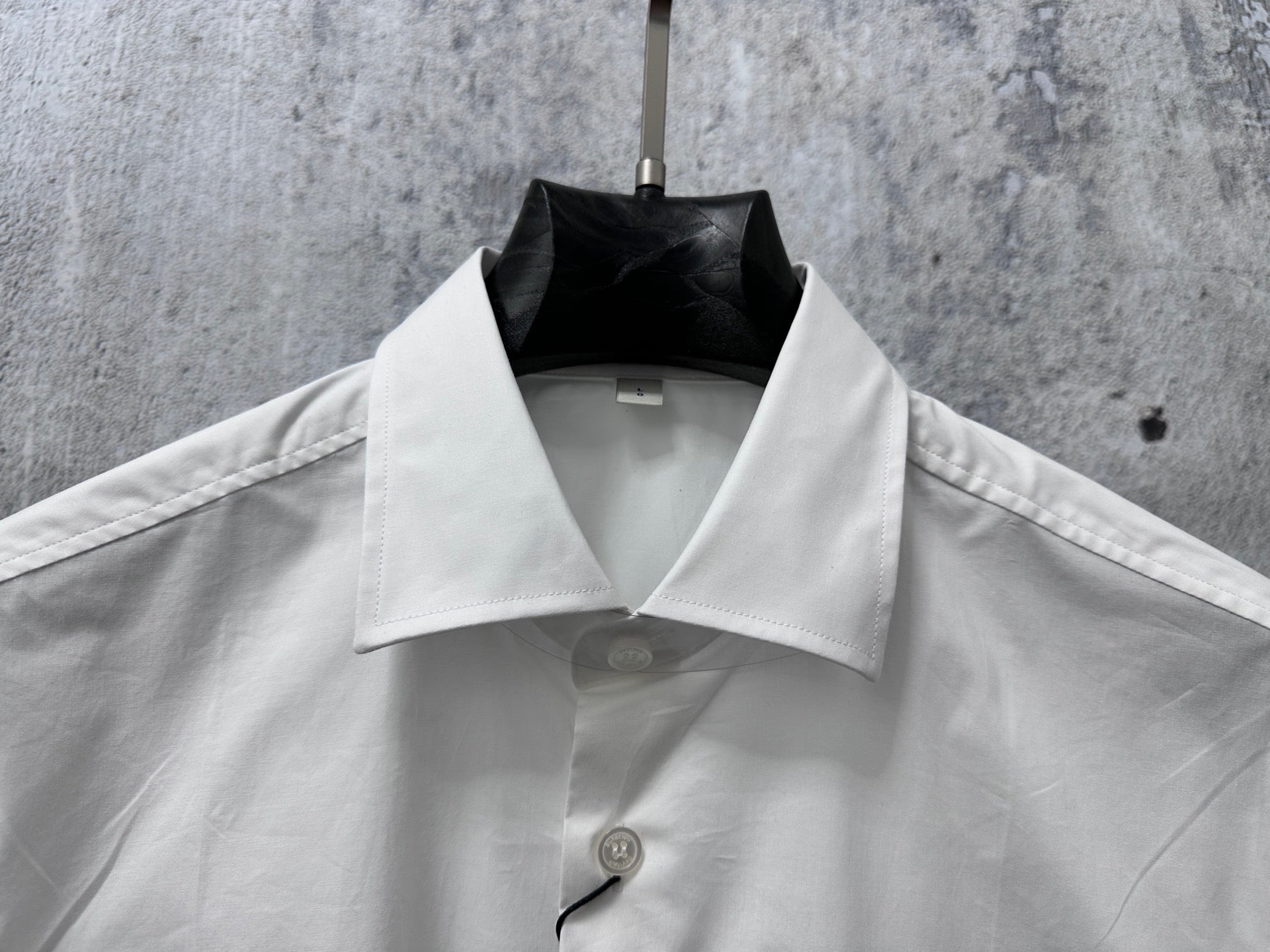Burberry long-sleeve shirt, white spread collar with round button placket