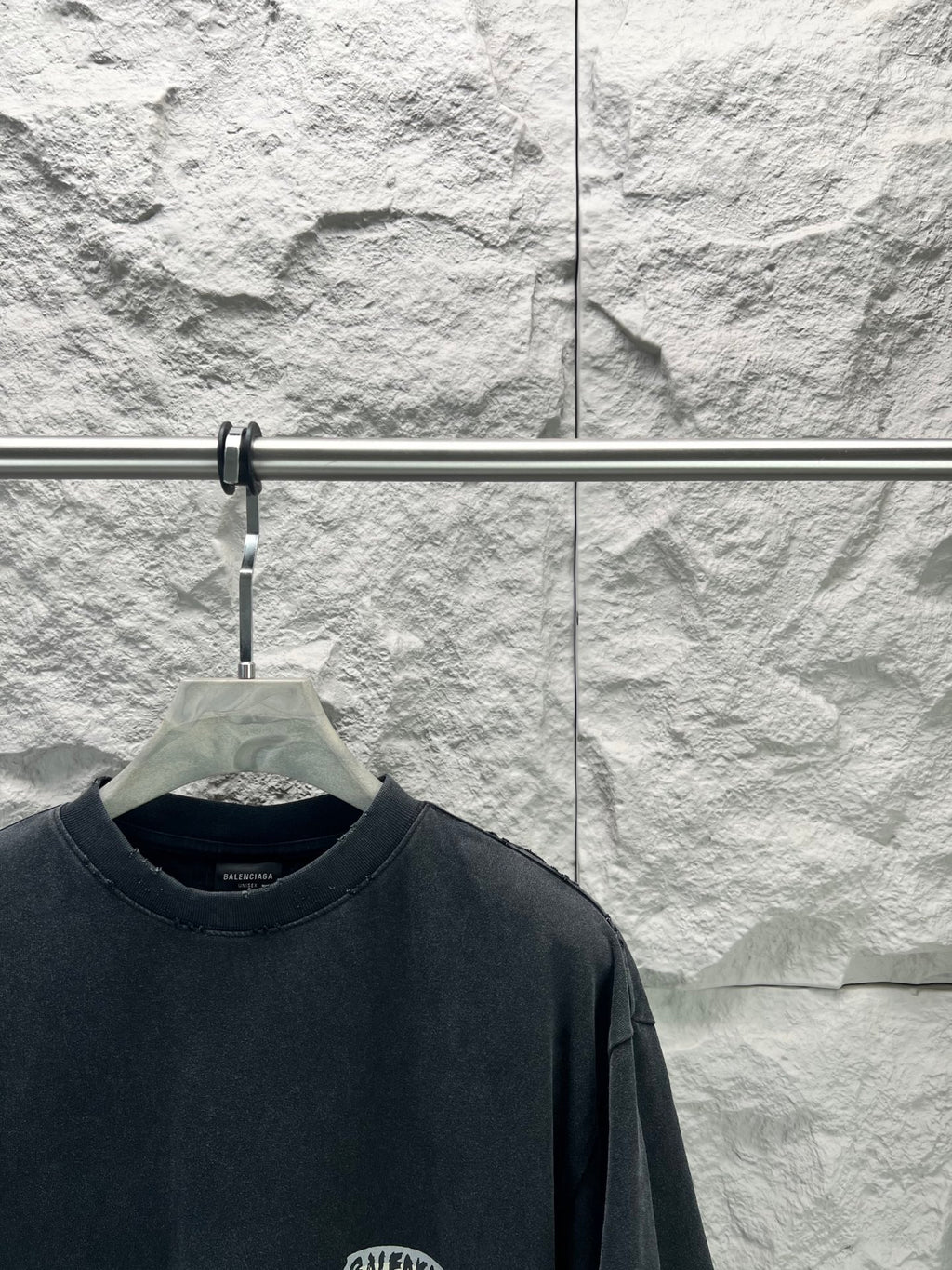 Dark charcoal T-shirt with small Balenciaga chest logo patch