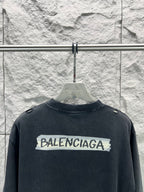 Dark charcoal T-shirt with Balenciaga back graphic and short sleeves