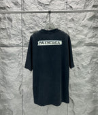 Dark charcoal Balenciaga logo T-shirt, back graphic with short sleeves