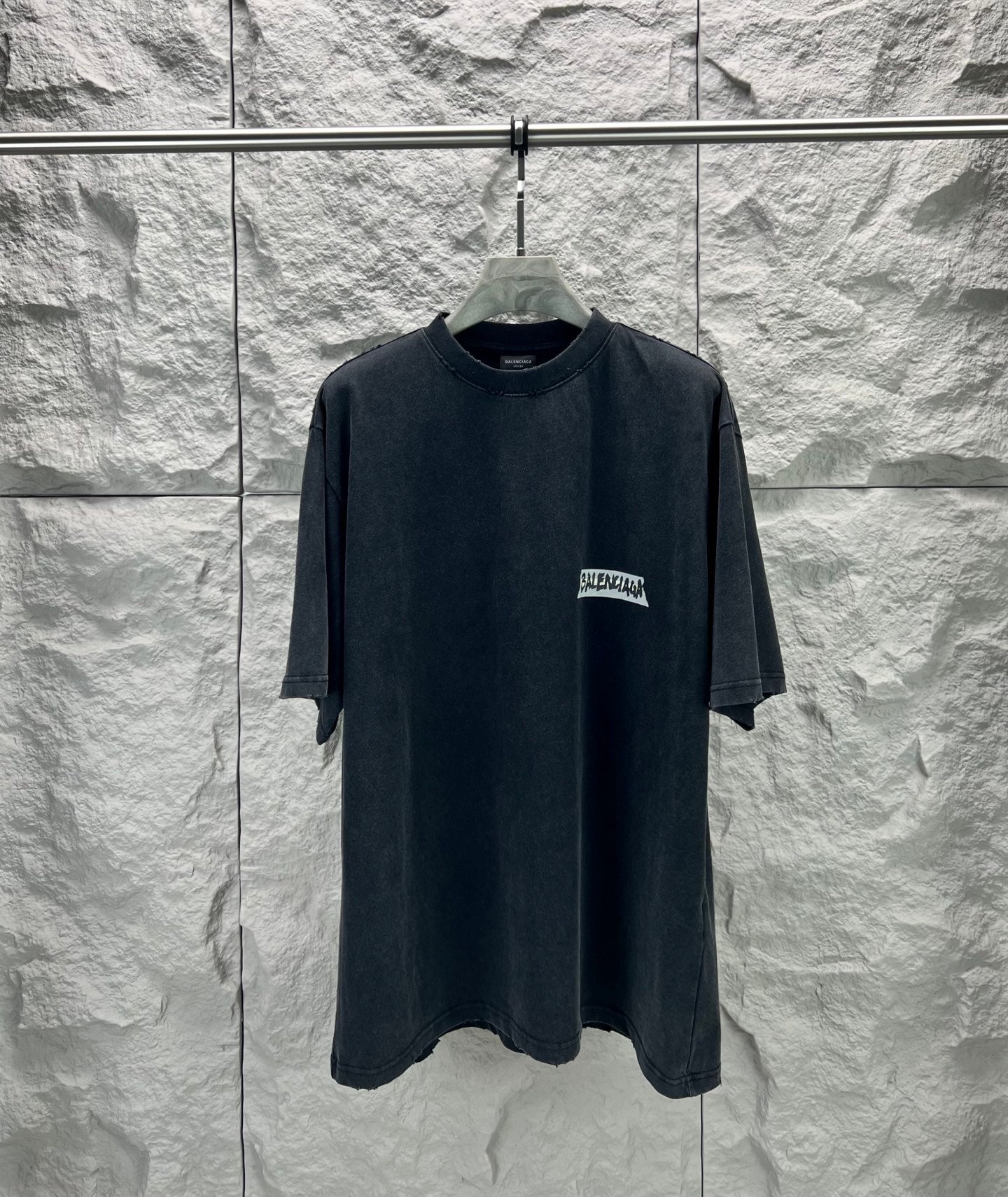 Dark charcoal Balenciaga logo T-shirt with short sleeves and crew neck