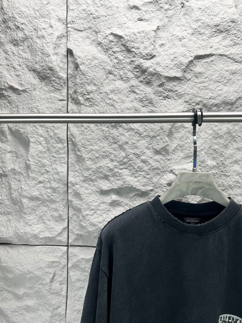 Dark charcoal T-shirt crew neck with ribbed collar and small logo detail