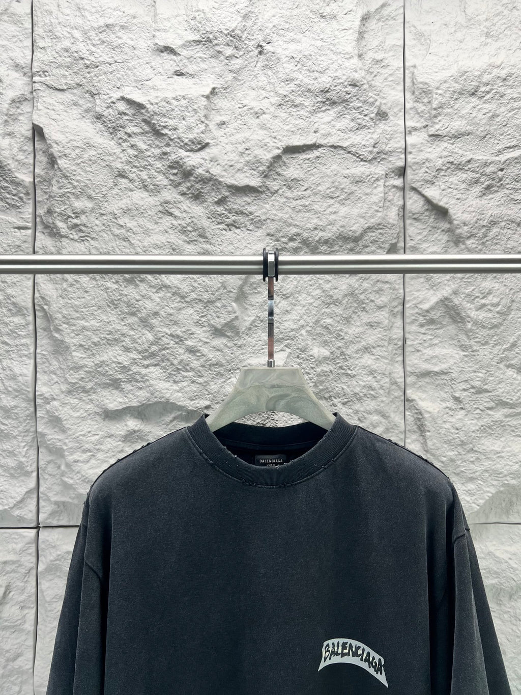 Dark charcoal Balenciaga logo T-shirt with crew neck and short sleeves
