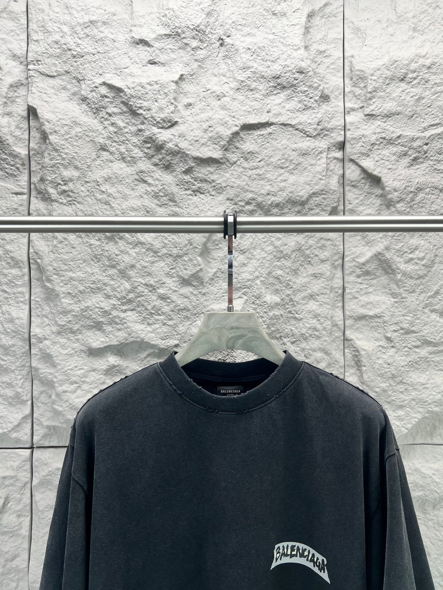 Dark charcoal Balenciaga logo T-shirt with crew neck and short sleeves