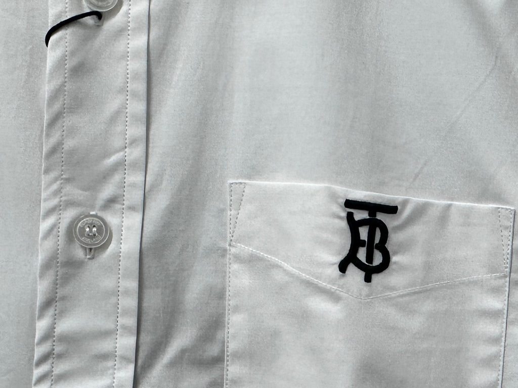 Burberry long-sleeve button-up shirt, white, pocket with TB logo and buttons