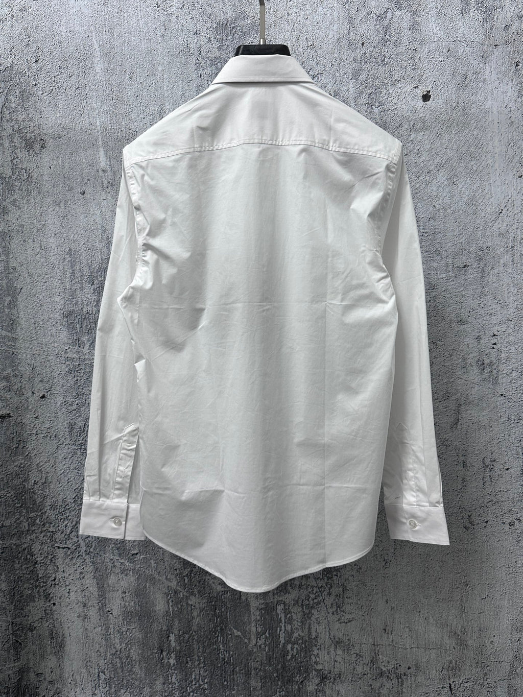 Burberry long-sleeve button-up shirt, white, back view with yoke seam