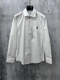 Long-sleeve button-up shirt, white, with front chest logo and button placket