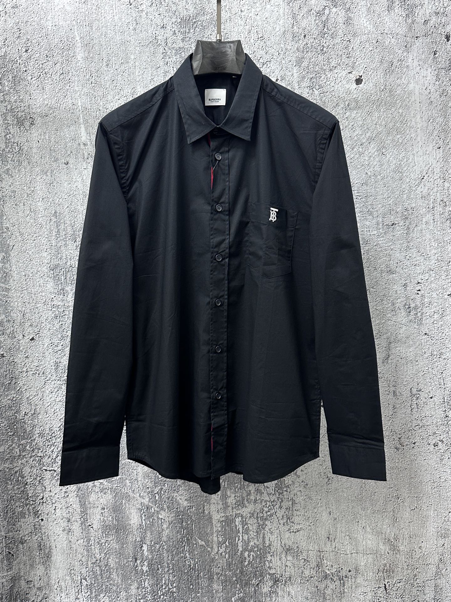 Burberry long-sleeve shirt in dark black with button front and point collar