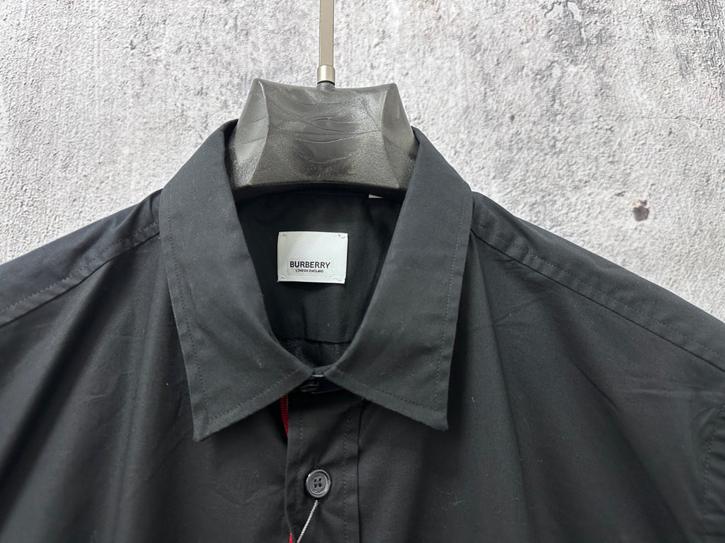 Burberry long-sleeve shirt collar and button front close-up