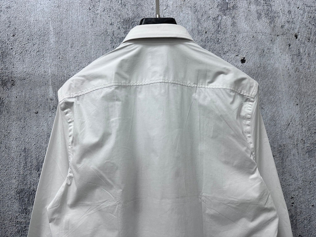 Burberry white button-up shirt back view with shoulder yoke and collar